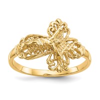 14K Yellow Gold Diamond-cut Crucifix Ring view 1
