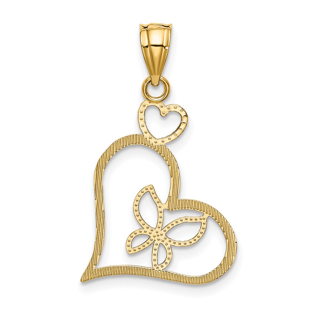 14k and White Rhodium Butterfly in Heart Pendant (K3979)