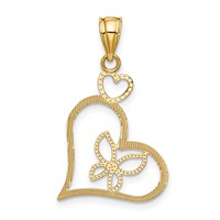 14K and White Rhodium Butterfly in Heart Pendant view 3