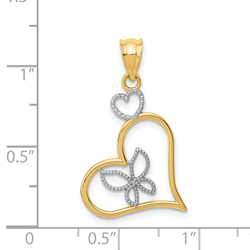 14k and White Rhodium Butterfly in Heart Pendant (K3979)
