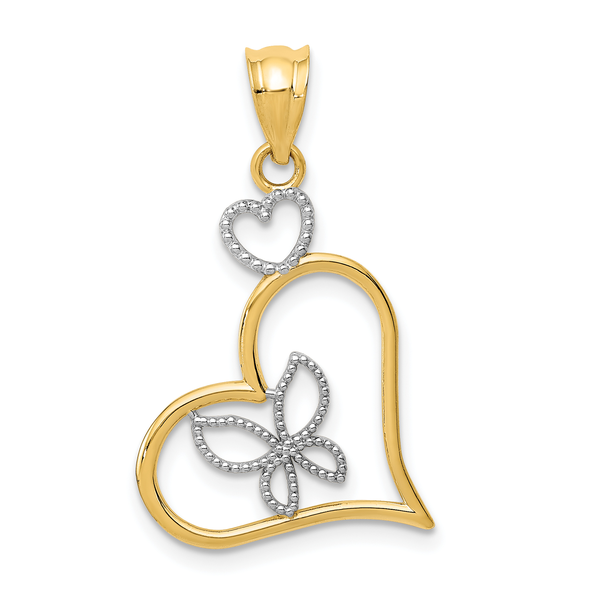14k and White Rhodium Butterfly in Heart Pendant (K3979)