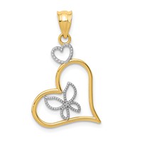 14K and White Rhodium Butterfly in Heart Pendant view 1