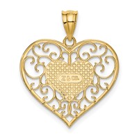 14K Polished Filigree Border Heart Pendant view 3