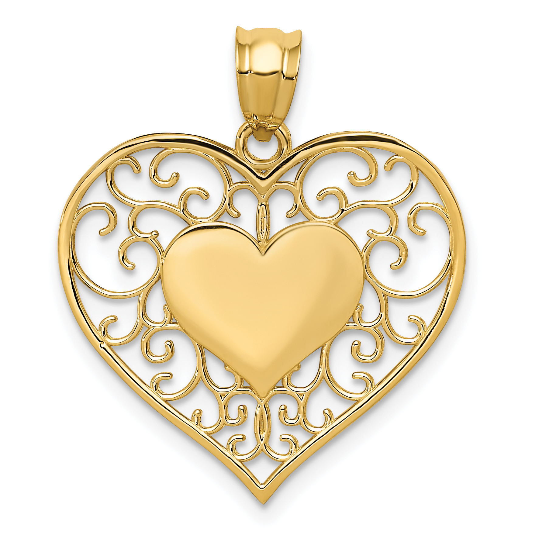 14K Polished Filigree Heart Pendant (K3982)