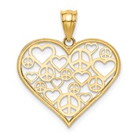 14K Yellow Gold Polished Hearts and Peace Signs in Heart Pendant view 3