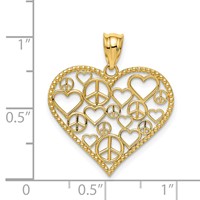 14K Yellow Gold Polished Hearts and Peace Signs in Heart Pendant view 4