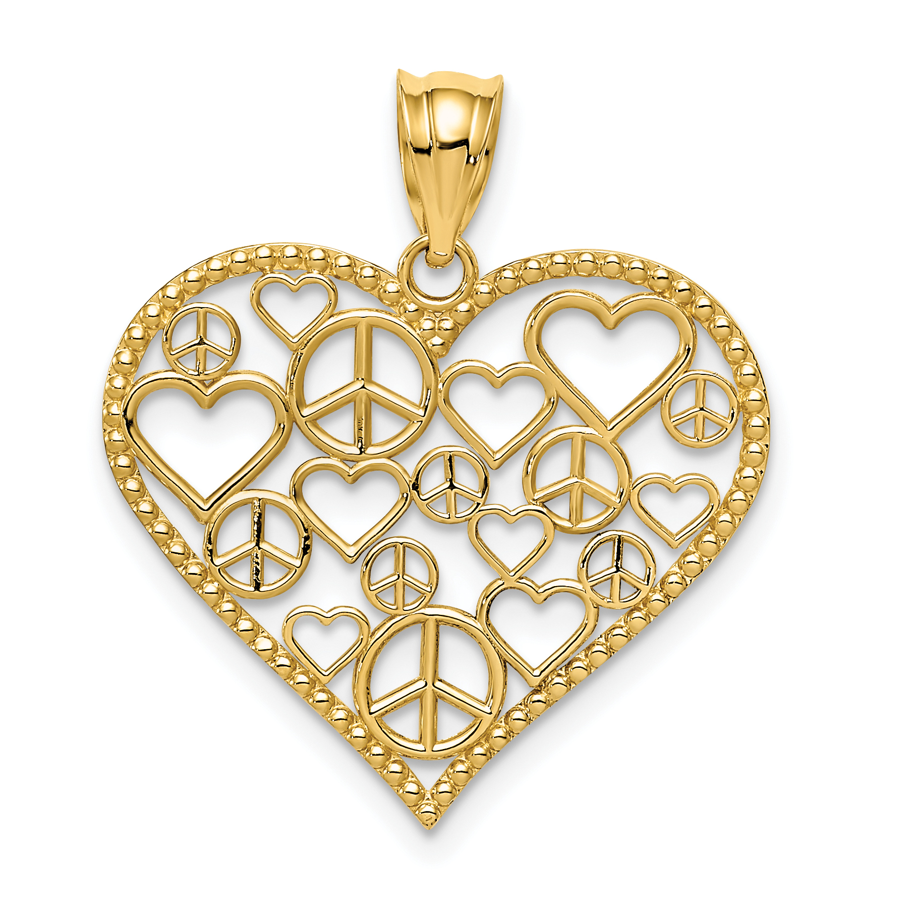14K Polished Hearts and Peace Signs in Heart Pendant (K3991)
