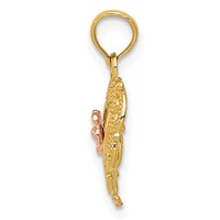 14K Two-tone Polished Flower in Fancy Border Heart Pendant view 2