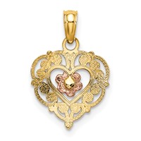 14K Two-tone Polished Flower in Fancy Border Heart Pendant view 3