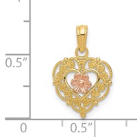 14K Two-tone Polished Flower in Fancy Border Heart Pendant view 4