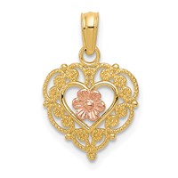 14K Two-tone Polished Flower in Fancy Border Heart Pendant view 1