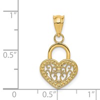 14K Yellow Gold Polished Filigree Heart Lock Charm view 4