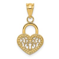 14K Yellow Gold Polished Filigree Heart Lock Charm view 1