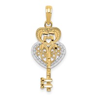 14K and White Rhodium Moveable Filigree Heart Key and Lock Charm view 4