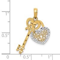 14K and White Rhodium Moveable Filigree Heart Key and Lock Charm view 3