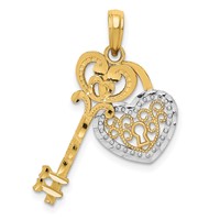 14K and White Rhodium Moveable Filigree Heart Key and Lock Charm view 1
