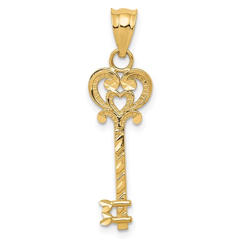 14K Yellow Gold Diamond-cut Key Pendant