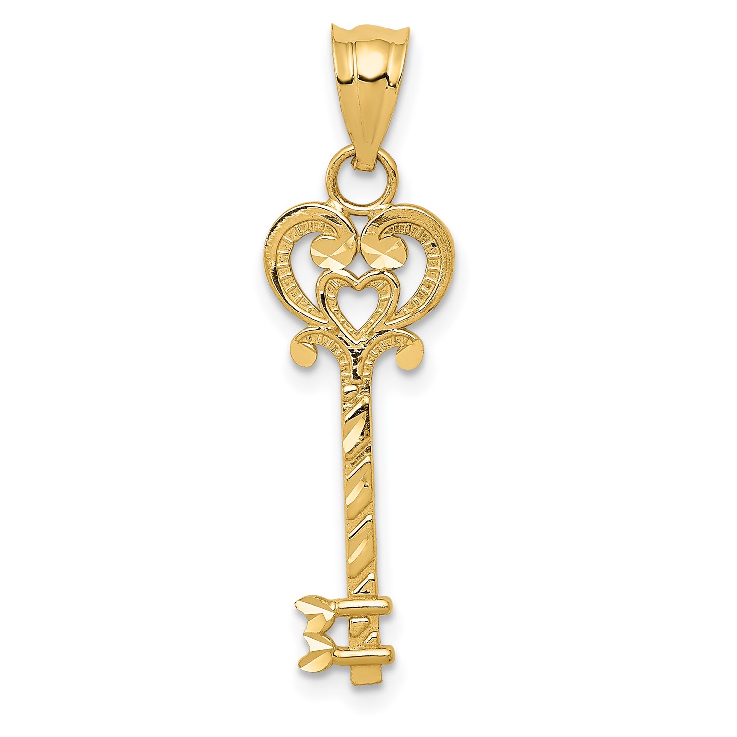 Key To My Heart Pendant In 14k Yellow Gold 14k Yellow Gold Diamond Cut Key To My Heart Pendant 1 1in Long