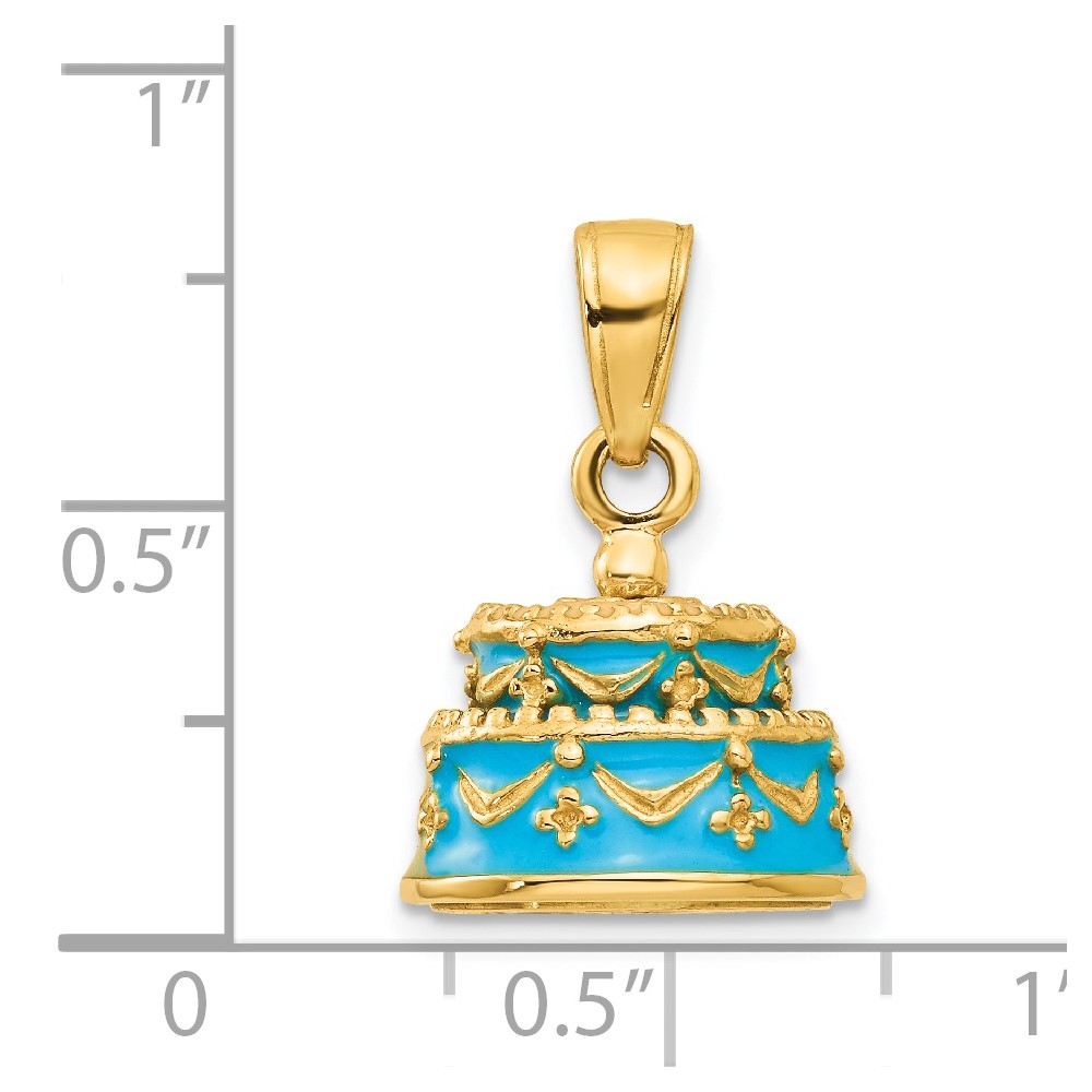 14K 3-D Aqua Blue Enameled HAPPY BIRTHDAY Cake Pendant (K4057)