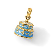 14K Yellow Gold 3-D Aqua Blue Enameled Happy Birthday Cake Pendant view 5