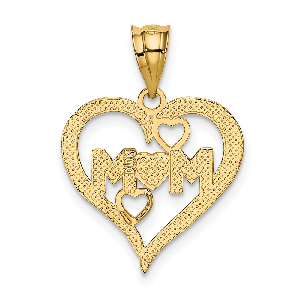 14k and White Rhodium Diamond-cut Mom Heart Pendant (K4068)