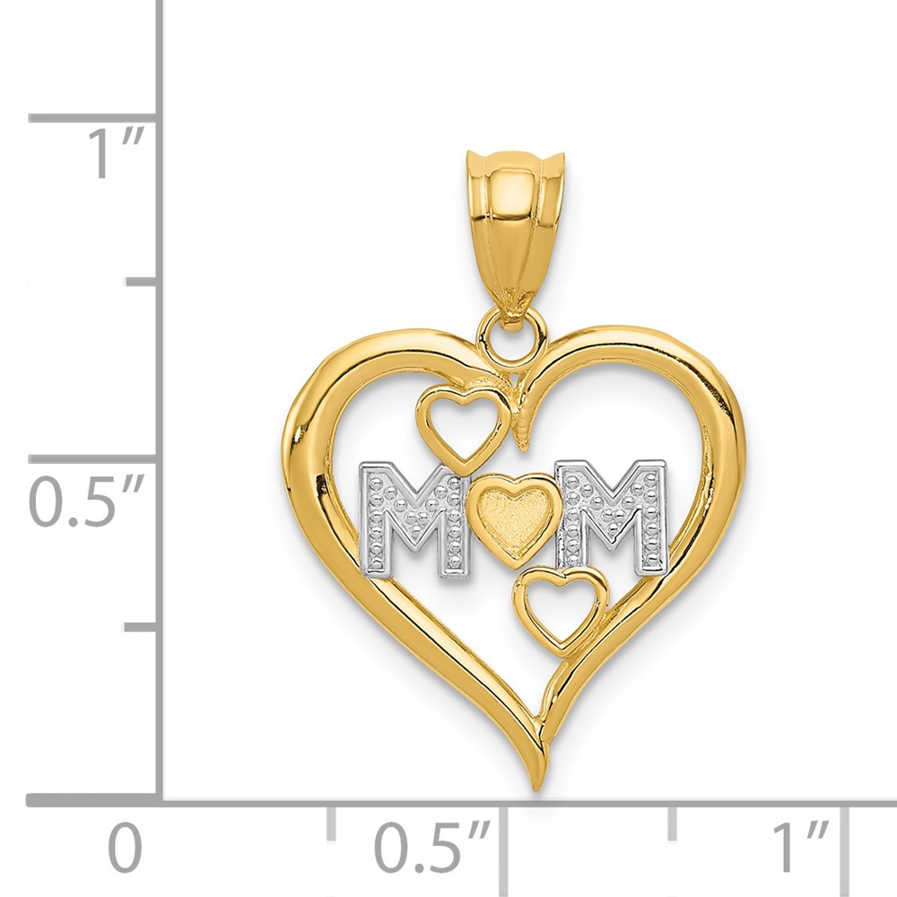 14k and White Rhodium Diamond-cut Mom Heart Pendant (K4068)