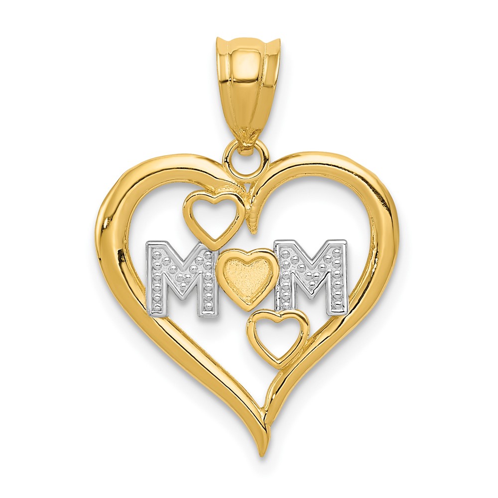 14k and White Rhodium Diamond-cut Mom Heart Pendant (K4068)
