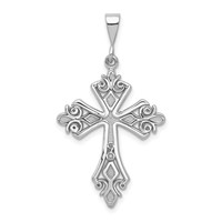 14K White Gold Fleur De Lis Cross Pendant view 1