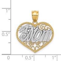 14K and White Rhodium Filigree #1 Mom Heart Pendant view 3