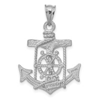 14K White Gold Satin Diamond-cut Mariners Crucifix Pendant view 4