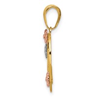 14K Tri-color Nana in Heart Pendant with Flowers view 2