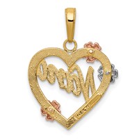 14K Tri-color Nana in Heart Pendant with Flowers view 4