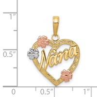 14K Tri-color Nana in Heart Pendant with Flowers view 3