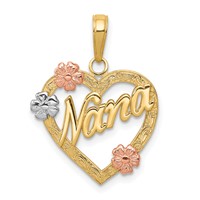 14K Tri-color Nana in Heart Pendant with Flowers view 1