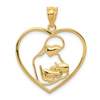 14K Yellow Gold Mother and Child in Heart Pendant view 1