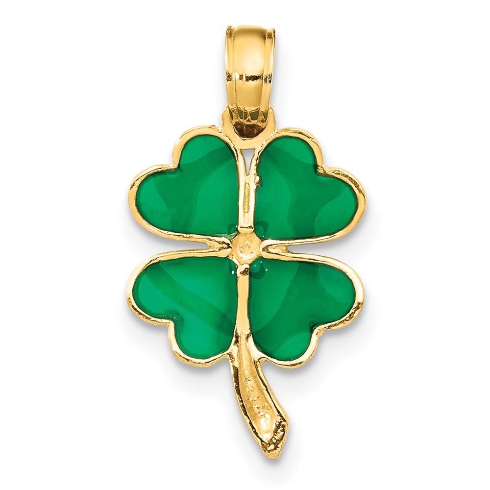 14K 4-Leaf Clover Enameled Pendant (K4097)