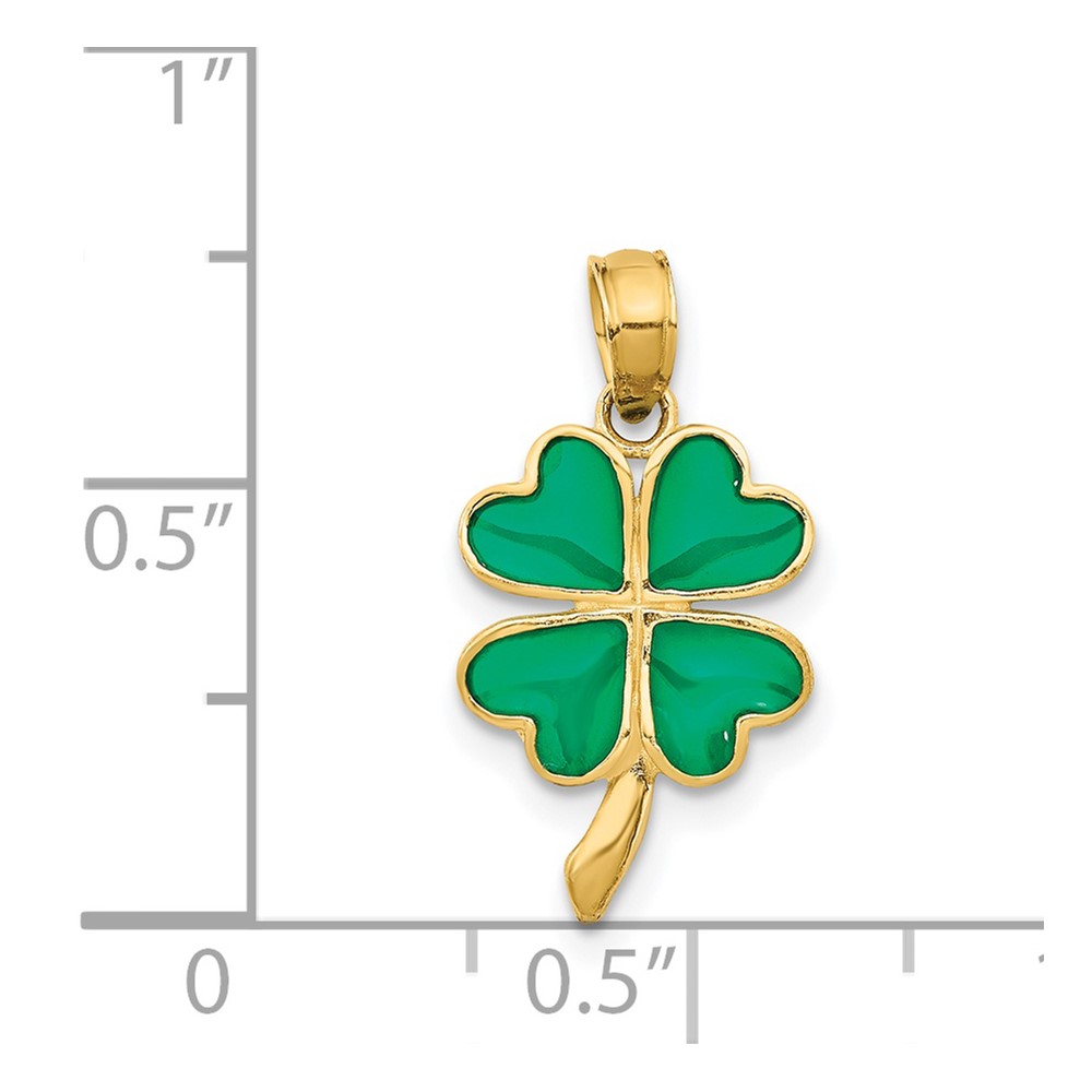 14K 4-Leaf Clover Enameled Pendant (K4097)