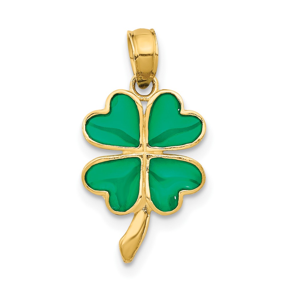 14K 4-Leaf Clover Enameled Pendant (K4097)
