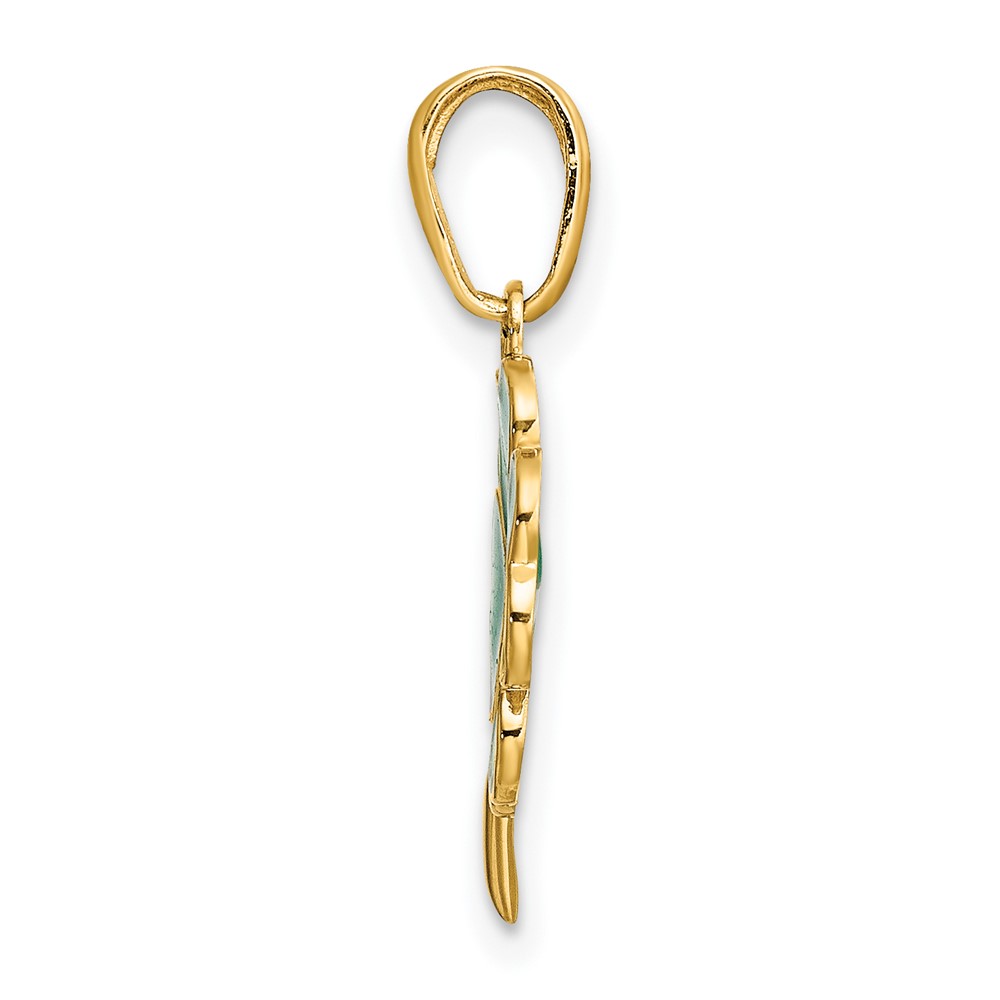 14K 4-Leaf Clover Enameled Pendant (K4098)