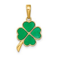 14K Yellow Gold 4-Leaf Clover Enameled Pendant view 1