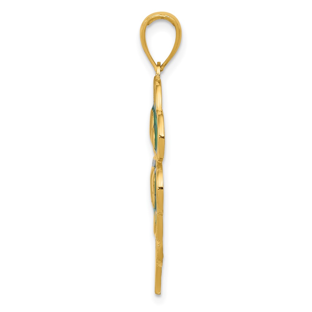 14K 4-Leaf Clover Pendant with Enameled Tips Pendant (K4099)