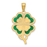 14K Yellow Gold 4-Leaf Clover Pendant Pendant with Green Enameled Tips view 3