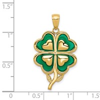 14K Yellow Gold 4-Leaf Clover Pendant Pendant with Green Enameled Tips view 4