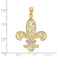 14K and Rhodium Filigree Fleur De Lis Pendant view 3