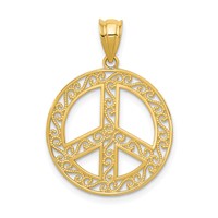 14K Yellow Gold Filigree Peace Sign Pendant view 1