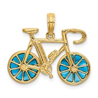 14K Yellow Gold 3-D Blue Enameled Bicycle Pendant with Moveable Wheels view 3