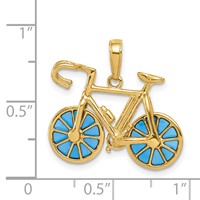 14K Yellow Gold 3-D Blue Enameled Bicycle Pendant with Moveable Wheels view 4