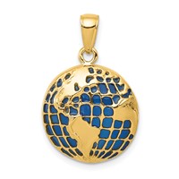 14K Yellow Gold Blue Enameled Globe Pendant view 1