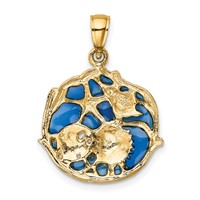 14K Yellow Gold Blue Enameled Shell Cluster Pendant view 3