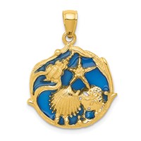 14K Yellow Gold Blue Enameled Shell Cluster Pendant view 1